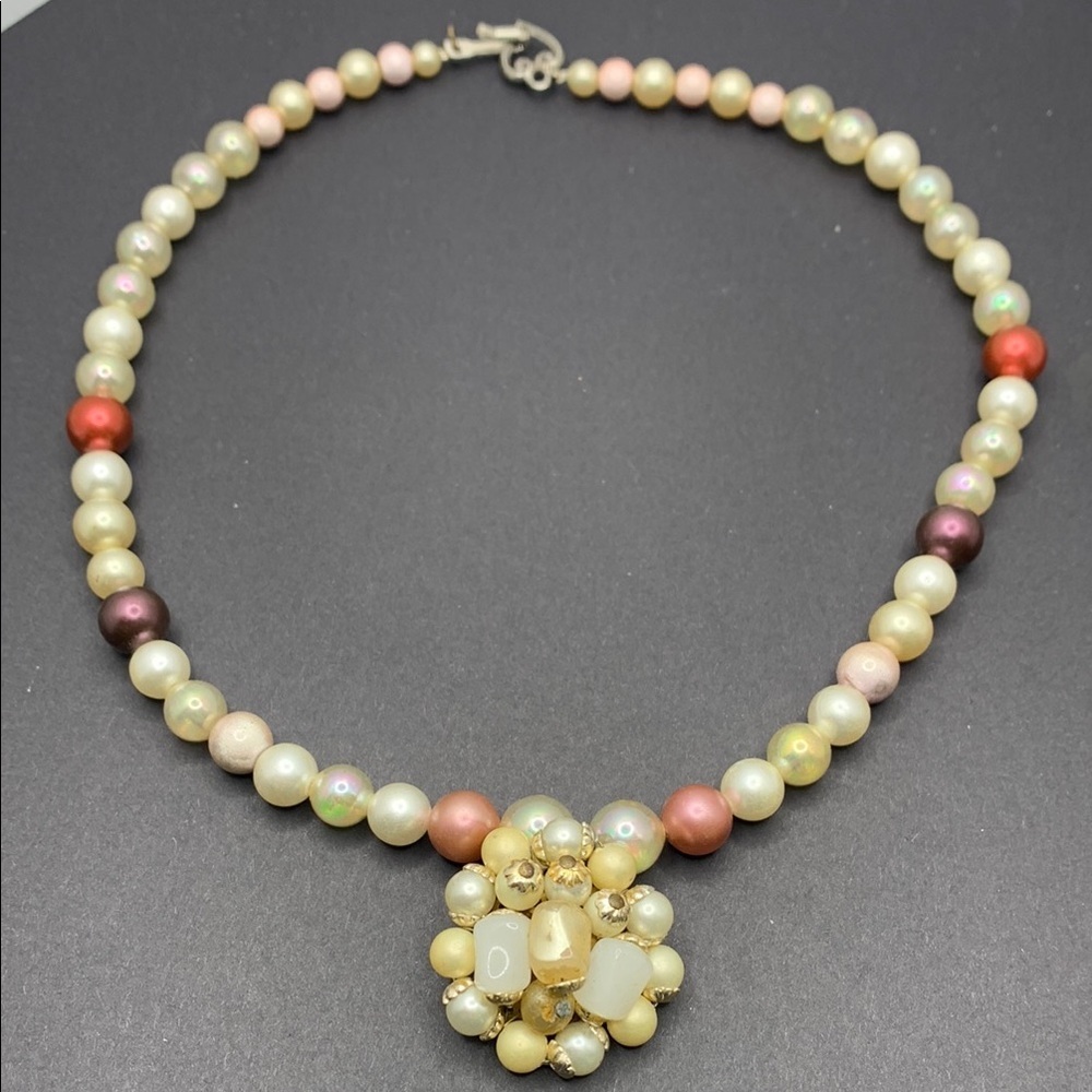Vintage Multicolor Faux Pearl Necklace 15”‎ with a Hook Clasp marked JAPAN